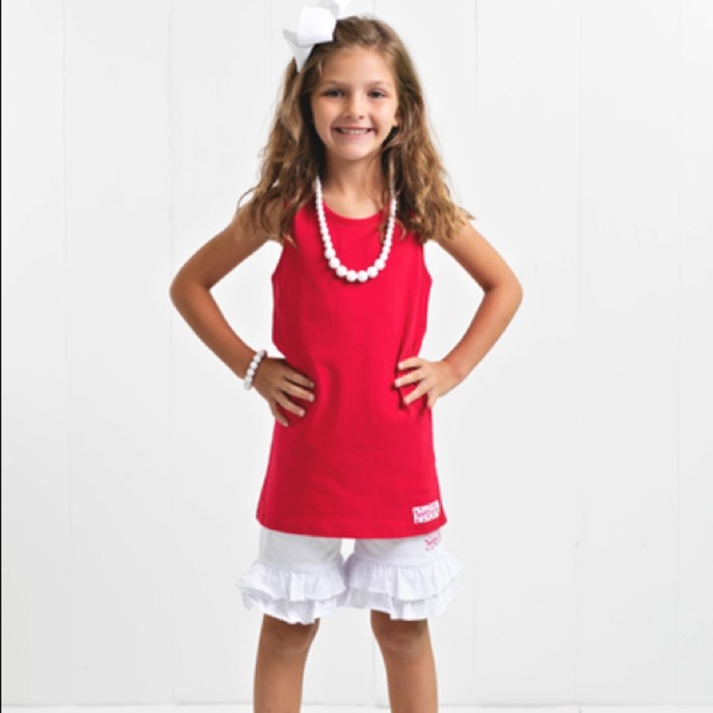 Ruffle Girl Crimson White BowBack Ruffle Short Set